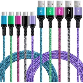 USB C Cord Fast Type C Charging Cable 6FT 5Pack Nylon Phone Charger Cord for Samsung Galaxy A16 5G A12 A32 A52 S23 S22 S21 A14 A13 S20 S10 S9 A51 A71 A20 A21 A50,Moto G Stylus Power,LG V60 K51 Stylo 6