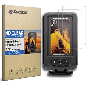 [2-PACK] Premium Tempered Glass Screen Protector designed for Humminbird PiranhaMax 4 Fish Finder 4.3 Inch Touchscreen Piranha Max 4 DI Accessories 4.3" 9H (HD Clear)