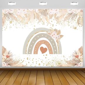 Avezano Boho Rainbow Backdrop for Baby Shower Pampas Grass Bohemian Rainbow Baby Shower Party Decorations Photography Background Party Supplies Cake Table Banner (7x5ft)