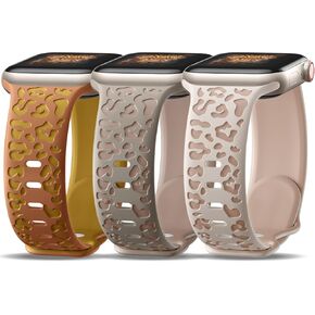 3 Pack Leopard Engraved Bands Compatible with Apple Watch in 38MM 40MM 41MM 42MM 44MM 45MM 49MM for Women Men, Soft Waterproof And Oodorless Silicone Bands for iWatch Bands Series 9-1 Ultra SE