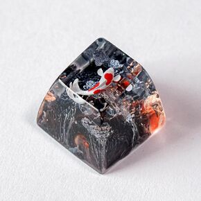 DATKEY The Koi Fish Keycap Resin Custom Japanese Koi SA Profile Key Cap RGB Keyboard Cherry MX Mechanical Koi Fish Resin Handmade Keycap (Red Koi (Black Orange Background), SA)