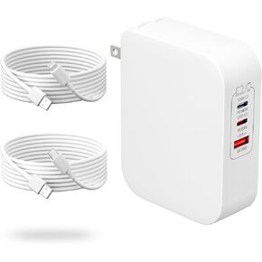 Mac Book Pro Charger - 160W USB C Fast Charger 3Port QC+PD Power Adapter for MacBook Pro Air 16 15 14 13 inch, iPad Pro, iPhone and All USB C Device, Include 2 Cables