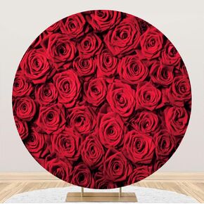 Laeacco 7.2x7.2FT Red Rose Round Backdrop for Photography Polyester Floral Flowers Background Bridal Shower Wedding Photo Valentine Mother's Day Party Decor Banner Girls Lover Portrait Photo Studio