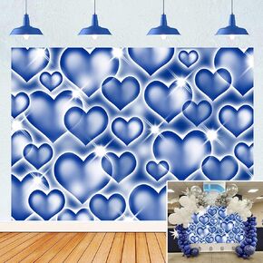 Blue Heart Backdrop Early 2000s Sweetheart Photography Background Glitter Love Hearts Y2k Vintage Valentine's Old School Women Men Birthday Party Decorations Banner Photo Props