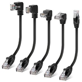 90 Degree Cat 6 Ethernet Cable 5 Pack 1 Feet, Multiple Angle（UP/Down/Left/Right/Straight）