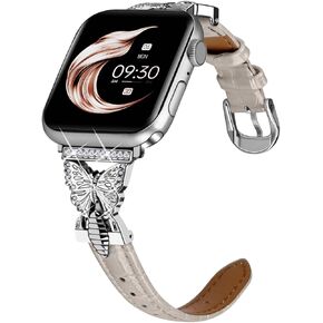 Juntan Slim Leather Watch Band Butterfly Women Compatible for Apple Watch Bands 40mm 38mm 41mm 42mm 44mm 45mm 49mm, Alligator Leather Watch Strap for iWatch Series 10 9 8 7 6 5 4 3 2 1 SE Ultra 2