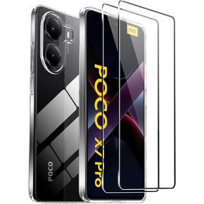 for Xiaomi Poco X7 Pro Screen Protector(2 pack) Tempered Glass flim with case,9H Hardness,Anti-Scratch, Case Friendly, Bubble Free,HD Clear