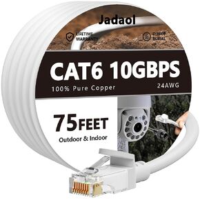 Cat 6 Outdoor Ethernet Cable 75 ft, Support Cat8 Cat7 Network, 10Gbps 24AWG Pure Copper, Snagless Cat6 Cable, Cat 6 Cable, Internet Cable, Network Cable, RJ45 Cable, Patch Cable, Lan Cable for Gaming