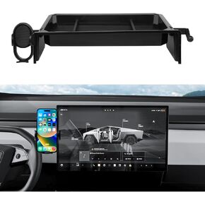Autorder Car Phone Holder for 2024 2025 Tesla Cybertruck Accessories 18.5-Inch Cell Phone Mount with Dash Organizer Hands-Free 360 Degree Rotation