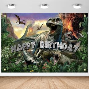 Avezano Dinosaur خلفية عيد ميلاد Jurassic Dino موضوع سعيد عيد ميلاد راية الغابة زخارف حفلة عيد ميلاد الأولاد خلفية الصورة (82.6 × 59.1 بوصة)