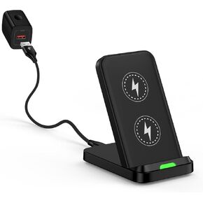 Wireless Charger Stand for Samsung S25 Ultra/S25/S25+/S24 FE/S24/S24+/S24 Ultra/S23,Android Wireless Phone Charger Station with QC Adapter for Google Pixel 9/9 Pro/9 Pro XL/8a/8 Pro/8,iPhone 16/15