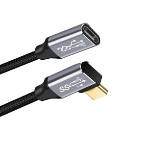 NFHK Left Right Angled USB-C USB 3.1 Type C Male to Female Extension Data Cable 10Gbps 100W with Sleeve for Laptop 20cm