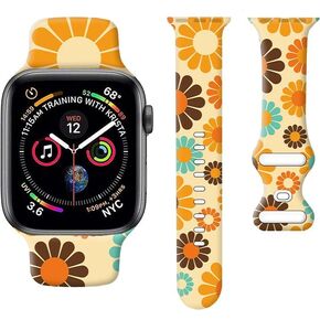 Silicone Pattern Watch Band Compatible with Apple Watch Band 38mm 40mm 41mm 42mm 44mm 45mm 49mm for Women Men,Luxury Sport Watch bands for iWatch Series 9 8 7 6 5 4 3 2 1 SE(Abstract Flower)