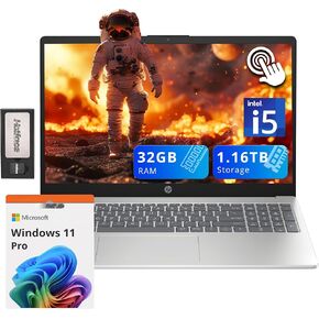 HP Pavilion 15.6" HD Touchscreen Laptop, Intel i5-1235U, Intel Iris Xe Graphics, 32GB RAM, 1.16TB Storage(1TB SSD + 160GB Docking Station Set), 720p Webcam, Num Pad, Wi-Fi 6E, Win 11 Pro, Silver