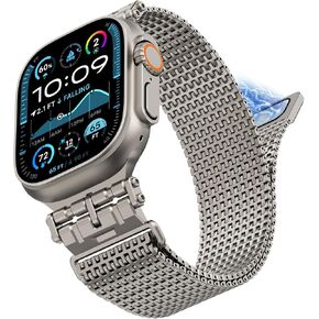 FULLIFE Design for Apple Watch Band Ultra 2/Ultra 49mm Band for Men, Magnetic Milanese Mesh Loop Metal Stainless Steel Bands for Apple Watch Series 10 46mm, 9/8/7 45mm, SE2/SE/6/5/4 44mm, 3/2/1 42mm