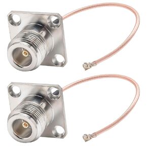 N Type Female Coaxial Cables U.FL IPEX IPX to N Female RG178 N Type 4 Hole Flange Panel Coax Cable for T mobile router Mimo external antenna Mini PCIE Network Cards Wi-Fi WLAN Repeater Pack of 2