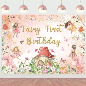 XCKALI Fairy First Birthday Backdrop Floral Fairy Girls 1st Photography Background Tale Theme Birthday Party Decorations 7x5FT