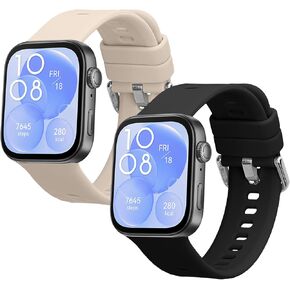 kwmobile Straps Compatible with Huawei Watch Fit 3 Straps - 2X Replacement Silicone Watch Bands - Black/Dark Blue
