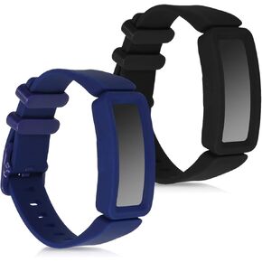 kwmobile Straps Compatible with Fitbit Ace 2 Straps - 2x Replacement Silicone Watch Bands - Black/Dark Blue