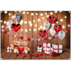 7x5ft Romance Day Balloons Gift Photography Backdrop Wood Love Heart Toy Bear Decorations Background Birthday Banner Photo Booth Studio Prop