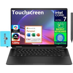 HP Spectre x360 AI Powered 2-in-1 Laptop 14.0" Touchscreen OLED 2.8K Display (Intel Ultra 7-155H, 32GB LPDDR5X, 4TB PCIe SSD, Active Pen, Win 11 Pro) w/MS 365 Personal, DKZ USB Port Expander