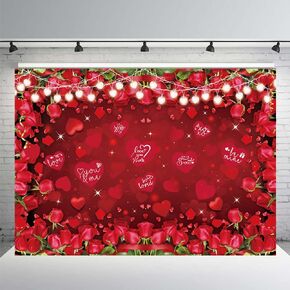 Red Rose Heart Photography Backdrop Happy Valentines Backdrop for Valentines Wedding Couple Bridal Shower Party Decoration Supplies Photo Booth Studio Props (7x5FT（210x150cm）)