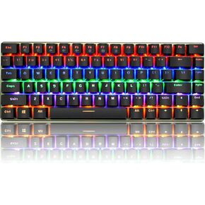 LexonElec Wireless Mechanical Keyboard,Two Mode BT5.0/USB-C 82 Keys Bluetooth Mechanical Keyboard,Rainbow LED Backlit,Compact Gaming Keyboard for Windows Mac PC Gamer(Black)