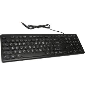 Large Print Backlit Keyboard, 104 Key Wired Keyboard with Multiple Levels Backlit, Oversize Letters Keys Easy to See and Type, for Elderly Visually Impaired