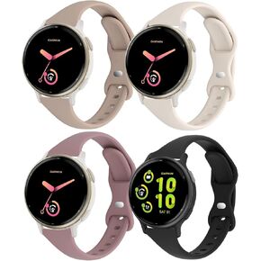 Slim Silicone Watch Bands Compatible with Garmin Vivoactive 5 / Vivoactive 3/Venu Sq/Venu 2 Plus/Forerunner 165/55/245 Music, 20mm Thin Soft Narrow Sport Strap for Women (4 Pack)
