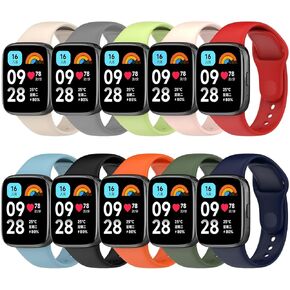 Bands Compatible with Redmi Watch 3 Active Straps [10 Packs ] Soft Silicone Watch Bracelets for Women Men, Sport Replacement Wristbands (Redmi Watch 3 Active, 10-pcs)