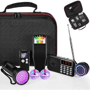 Dunzy 8 Pcs Ghost Hunting Equipment Kit, Include 1 Emf Meter 1 Spirit Ghost Hunting Research Box 1 Voice Recorders 1 Flashlight 1 Speaker 2 Motion Light up Cat Balls and 1 Carry Case(Emf Meter 1)