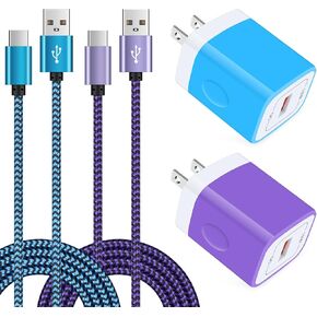 Fast Charger Block Wall Pug Type C Charger Cable Quick Phone Charger for Samsung Galaxy S24 S23 S22 S21 S20 Ultra FE 5G Plus S10 S10e S9 S8 Note 20 10 9 8, A53 5G A52 A42 A32 A13 A14 A51 A71 A20 A03s
