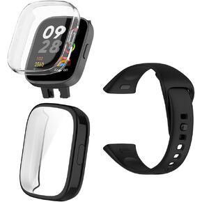 Compatible for Xiaomi Redmi Watch 3 Screen Protector Case and Strap ，Soft TPU Full Coverage and Soft Silicone Band (Pack of 2+1)（Not Compatible with Xiaomi Redmi Watch 3 Active / 3 lite ）