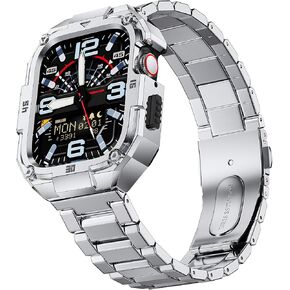 Stainless Steel Band with Case Compatible with Apple Watch 46mm (Series 10), Rugged Metal Strap with Protective Bumper Cover for iWatch 10 46mm Men Watch Strap Replacement