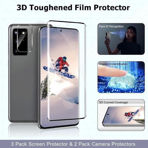 3+2 حزمة Galaxy S20 Plus واقي الشاشة وحامي عدسة الكاميرا ، صلابة 9 ساعات ، تسهيل التثبيت ، تغطية عالية اللمس ، تغطية كاملة ثلاثية الأبعاد ، ودعم بصمات الأصابع ، ل Samsung Galaxy S20 Plus 6.7 بوصة in Saudi Arabia