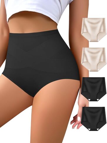 Women's High Waisted Underwear Tummy Control Cotton Panties Full Coverage Postpartum Briefs 4 Pack in Saudi Arabia