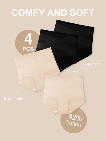 Women's High Waisted Underwear Tummy Control Cotton Panties Full Coverage Postpartum Briefs 4 Pack in Saudi Arabia