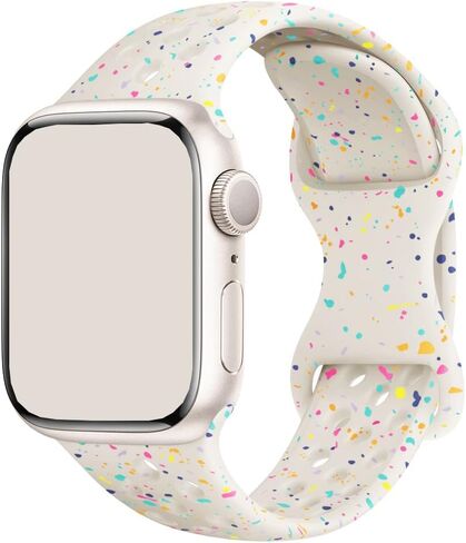 Silicone Watchband Compatible with Apple Watch Band 49mm 45mm 44mm 42mm 41mm 40mm 38mm, Breathable Sport Wristband Soft Watch Strap for iWatch Series 9, Ultra 2, Ultra 8 7 6 5 4 3 2 1 SE for Women Man in Saudi Arabia
