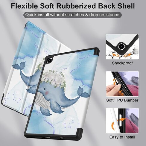 Case for Samsung Galaxy Tab A7 Lite 8.7 inch 2021 Released SM-T220/T225/T227, Shockproof Tablet Case with Tri-Fold Stand & S Pen Holder & Soft TPU Bumper, Flower Whale in Saudi Arabia