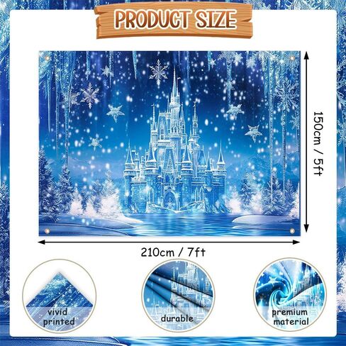 7x5ft Winter Castle Backdrop Blue Ice Lake Wonderland Photography Background Snow Pine Tree Baby Shower Birthday Party Decorations Banner Photo Supplies Studio Props in Kuwait