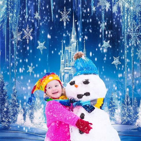 7x5ft Winter Castle Backdrop Blue Ice Lake Wonderland Photography Background Snow Pine Tree Baby Shower Birthday Party Decorations Banner Photo Supplies Studio Props in Kuwait