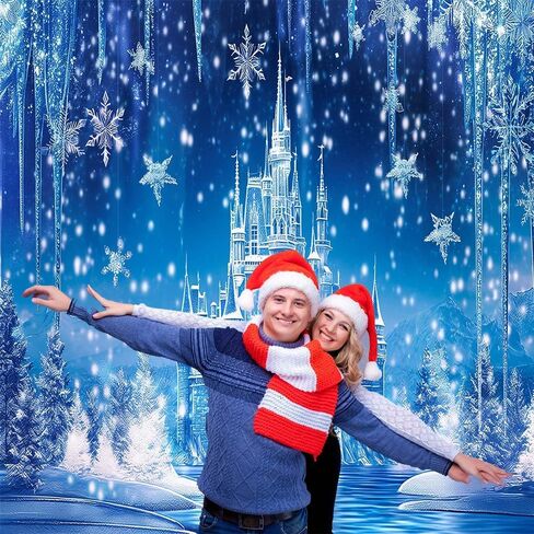 7x5ft Winter Castle Backdrop Blue Ice Lake Wonderland Photography Background Snow Pine Tree Baby Shower Birthday Party Decorations Banner Photo Supplies Studio Props in Kuwait