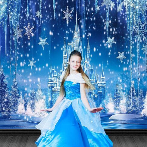 7x5ft Winter Castle Backdrop Blue Ice Lake Wonderland Photography Background Snow Pine Tree Baby Shower Birthday Party Decorations Banner Photo Supplies Studio Props in Kuwait