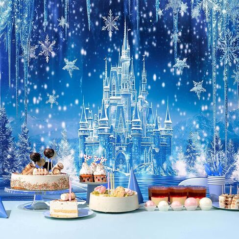 7x5ft Winter Castle Backdrop Blue Ice Lake Wonderland Photography Background Snow Pine Tree Baby Shower Birthday Party Decorations Banner Photo Supplies Studio Props in Kuwait