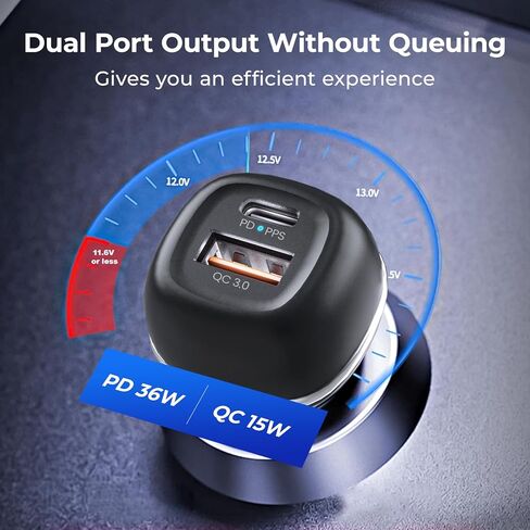 شاحن هاتف السيارة 2 في 1 [PD 36W و QC 15W] 51W USB C محول شاحن السيارات الشحن السريع ، هدية للنساء ، متوافقة مع Samsung Galaxy S24/S23/S22/S21 in Kuwait