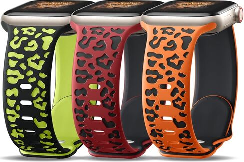 3 Pack Leopard Engraved Bands Compatible with Apple Watch in 38MM 40MM 41MM 42MM 44MM 45MM 49MM for Women Men, Soft Waterproof And Oodorless Silicone Bands for iWatch Bands Series 9-1 Ultra SE in Saudi Arabia