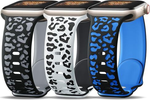 3 Pack Leopard Engraved Bands Compatible with Apple Watch in 38MM 40MM 41MM 42MM 44MM 45MM 49MM for Women Men, Soft Waterproof And Oodorless Silicone Bands for iWatch Bands Series 9-1 Ultra SE in Saudi Arabia