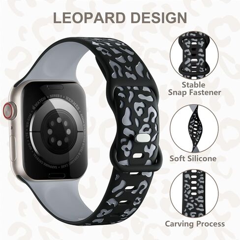 3 Pack Leopard Engraved Bands Compatible with Apple Watch in 38MM 40MM 41MM 42MM 44MM 45MM 49MM for Women Men, Soft Waterproof And Oodorless Silicone Bands for iWatch Bands Series 9-1 Ultra SE in Saudi Arabia