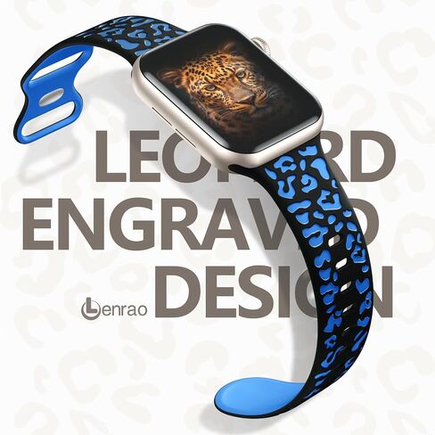 3 Pack Leopard Engraved Bands Compatible with Apple Watch in 38MM 40MM 41MM 42MM 44MM 45MM 49MM for Women Men, Soft Waterproof And Oodorless Silicone Bands for iWatch Bands Series 9-1 Ultra SE in Saudi Arabia