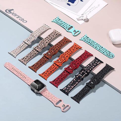 3 Pack Leopard Engraved Bands Compatible with Apple Watch in 38MM 40MM 41MM 42MM 44MM 45MM 49MM for Women Men, Soft Waterproof And Oodorless Silicone Bands for iWatch Bands Series 9-1 Ultra SE in Saudi Arabia